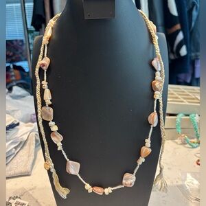 63 Ariana OST for Free People Shell and Boho Stone Adorned Braided Necklace